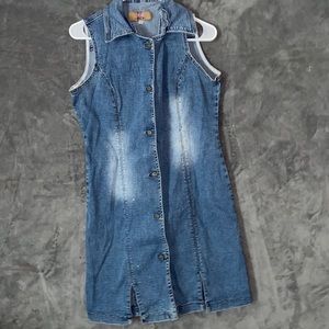 Vintage London Blue Jeans Denim Shirt Dress Sleeveless Womens Size Large